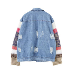 Chaqueta hippie oversize con mangas de punto y rayas vaqueras