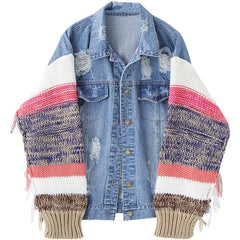 Chaqueta hippie oversize con mangas de punto y rayas vaqueras