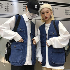 Denim Vintage Aesthetic Zipper Oversized Vest