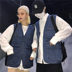 Denim Vintage Aesthetic Zipper Oversized Vest