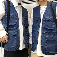 Denim Vintage Aesthetic Zipper Oversized Vest
