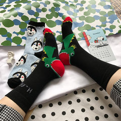 Calcetines largos creativos con dibujos de dinosaurios y perros