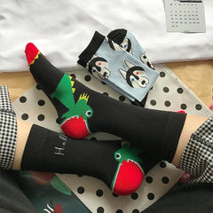 Calcetines largos creativos con dibujos de dinosaurios y perros