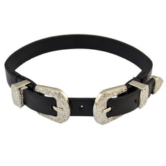 Double Twins Vintage Metallic Schnallen Leder Gürtel Choker