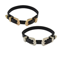 Double Twins Vintage Metallic Schnallen Leder Gürtel Choker