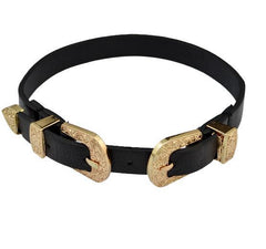 Double Twins Vintage Metallic Schnallen Leder Gürtel Choker