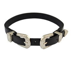 Double Twins Vintage Metallic Schnallen Leder Gürtel Choker