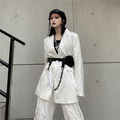 Chaqueta blazer extragrande con estampado de dragón chino