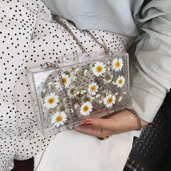 Bolsa transparente estética con margaritas secas