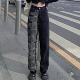 Conjunto de E Girl con jeans negros de patchwork y cintura alta