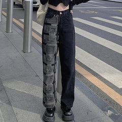 E-Girl Outfit Schwarze Jeans mit hoher Taille und Patchwork