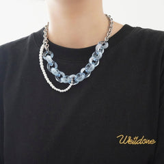 Collar de perlas de acero y plástico azul estético Egirl