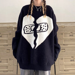Suéter negro con corazón roto de estética Egirl