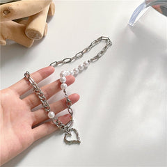Collar con colgante de corazón y perlas estéticas de Egirl