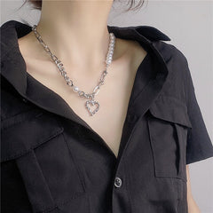 Collar con colgante de corazón y perlas estéticas de Egirl
