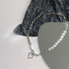 Collar con colgante de corazón y perlas estéticas de Egirl
