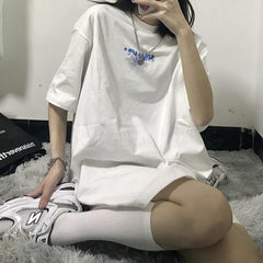 Camiseta extragrande con estampado de letras de lluvia estética Egirl