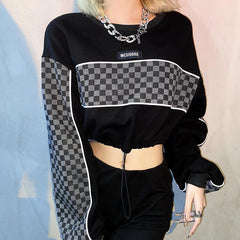 Sudadera negra holgada con estampado de cuadros de Egirl