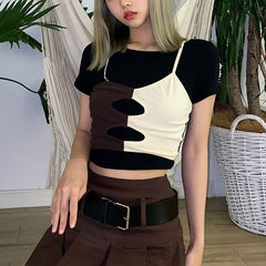 Top corto ajustado de dos piezas con contraste de colores de Egirl
