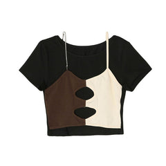 Top corto ajustado de dos piezas con contraste de colores de Egirl