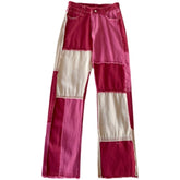 Pantalones rectos con flecos y costuras en bloques de color rosa de Egirl