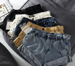 Shorts básicos de mezclilla con cintura alta elástica