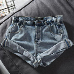 Shorts básicos de mezclilla con cintura alta elástica