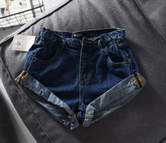 Shorts básicos de mezclilla con cintura alta elástica