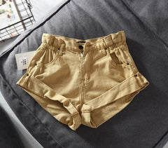 Shorts básicos de mezclilla con cintura alta elástica