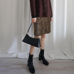 Elegante mini bolso vintage de piel sintética en color negro y marrón