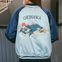 Chaqueta bomber con cremallera y satén bordado de Okinawa, Japón
