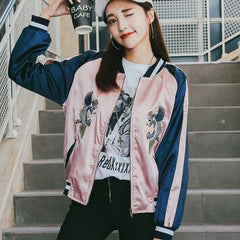 Chaqueta bomber con cremallera y satén bordado de Okinawa, Japón