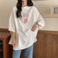 Camiseta extragrande con estampado de líneas abstractas de dibujo facial