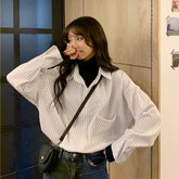 Camisa holgada informal de dos piezas con rayas verticales retro falsas