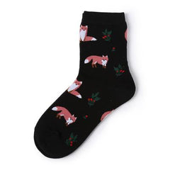 Calcetines con estampado de hojas de plátano y bordado de flamencos