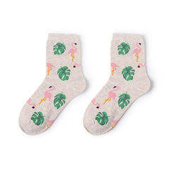 Calcetines con estampado de hojas de plátano y bordado de flamencos