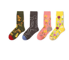 Calcetines con estampado de flores y pájaros
