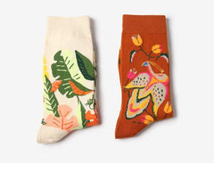 Calcetines con estampado de flores y pájaros