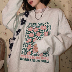 Sudadera extragrande con estampado de cuadros y flores