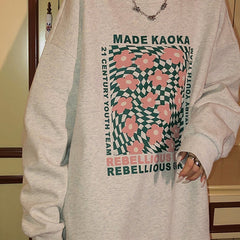 Sudadera extragrande con estampado de cuadros y flores