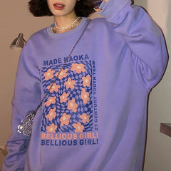 Sudadera extragrande con estampado de cuadros y flores