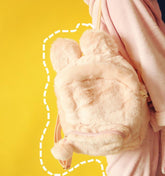 Mochila rosa y negra de conejito de peluche de piel sintética esponjosa