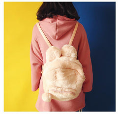 Flauschiger Hasenspielzeug-Rucksack aus Kunstfell, Rosa/Schwarz