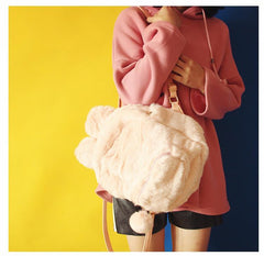Flauschiger Hasenspielzeug-Rucksack aus Kunstfell, Rosa/Schwarz
