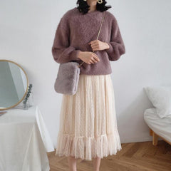 Bolso de hombro cuadrado suave de piel sintética esponjosa con cadena fina