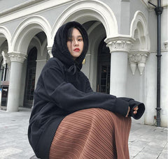 Sudadera extragrande de color liso con capucha de piel esponjosa