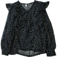 Blusa holgada con volantes de lunares negros y rojos