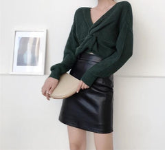 Suéter de manga larga de punto con nudo de lazo delantero