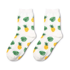 Calcetines bordados con frutas, piña, plátano y aguacate
