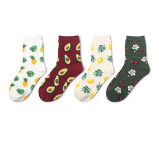 Calcetines bordados con frutas, piña, plátano y aguacate